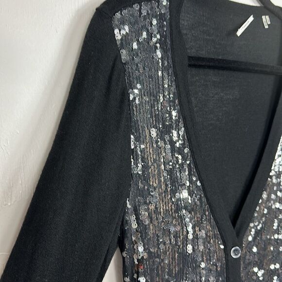 Tahari Sequin Front V-neck Viscose Blend Cardigan Sweater In Black Size M - Picture 3 of 10